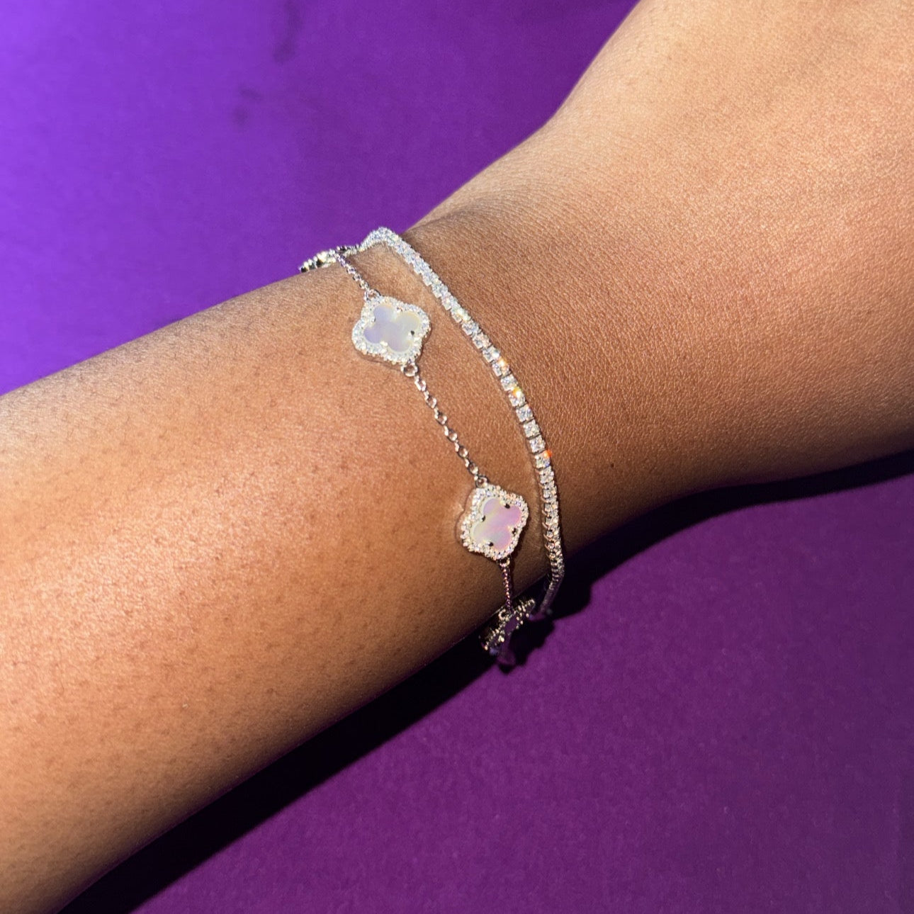 Stone Filled 18k Silver Plated Clover Bracelet Adascious Empire