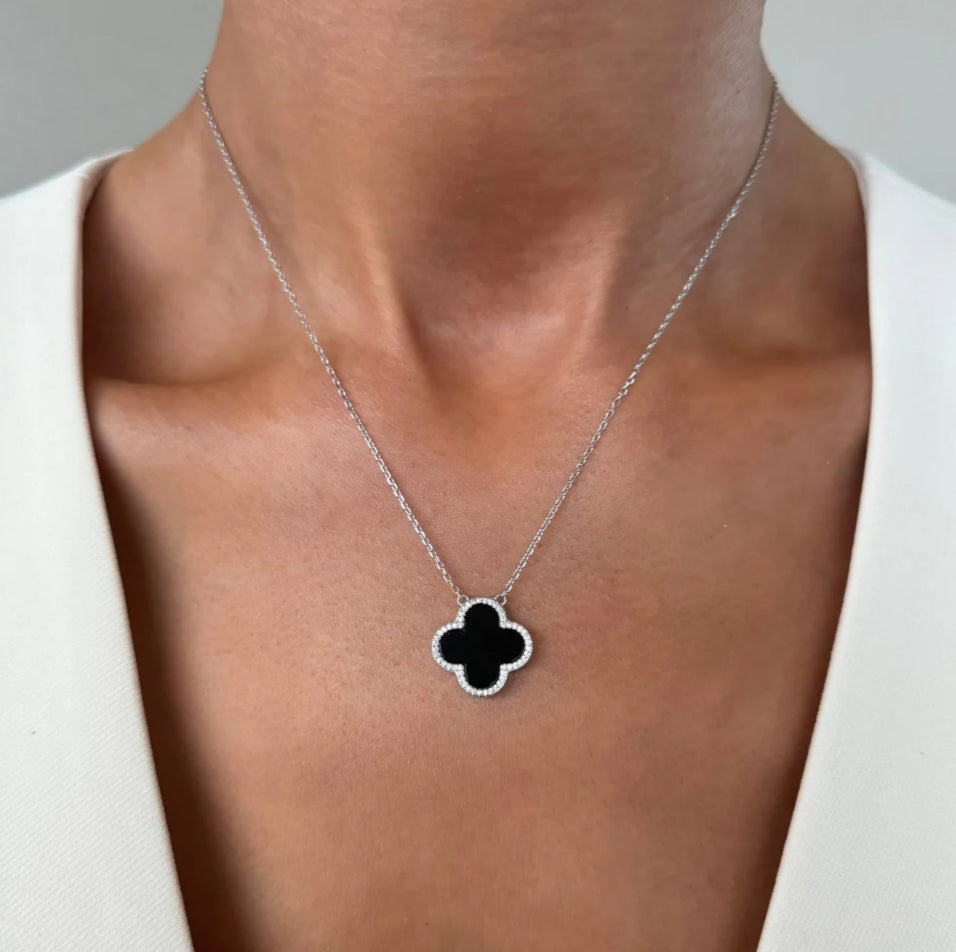 Black Sterling Silver Clover Necklace Adascious Empire