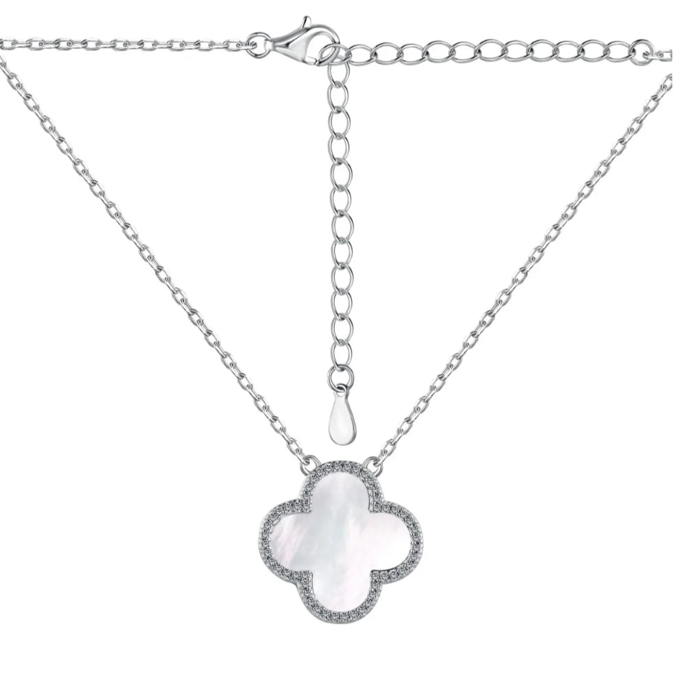 Sterling Silver Zoey White Iced Clover Necklace Adascious Empire