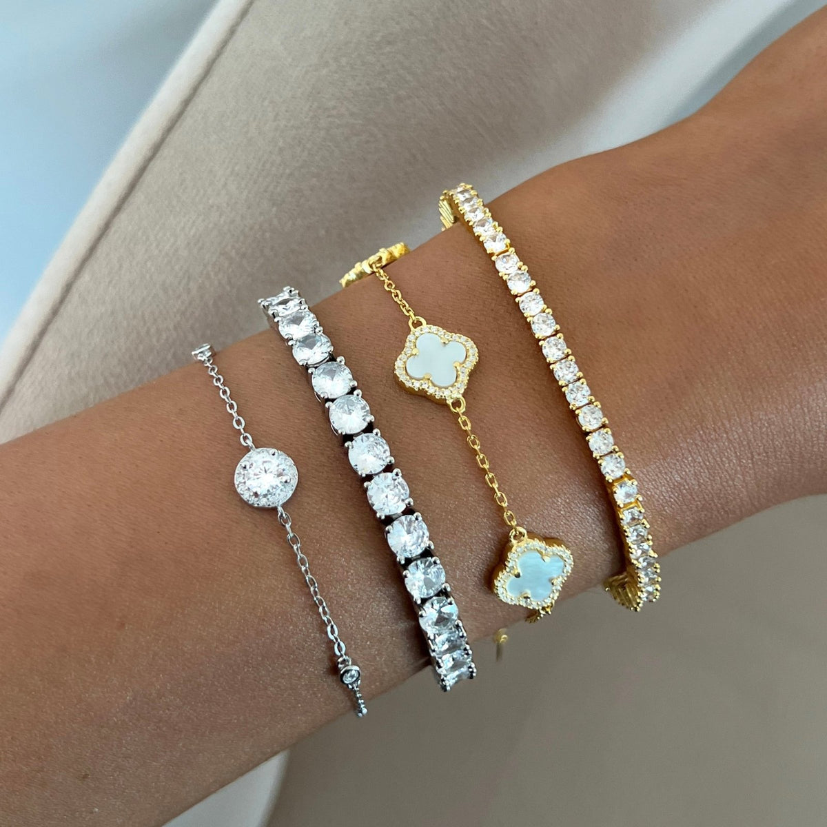 Stone Filled 18k Gold Plated Silver Clover Bracelet Adascious Empire