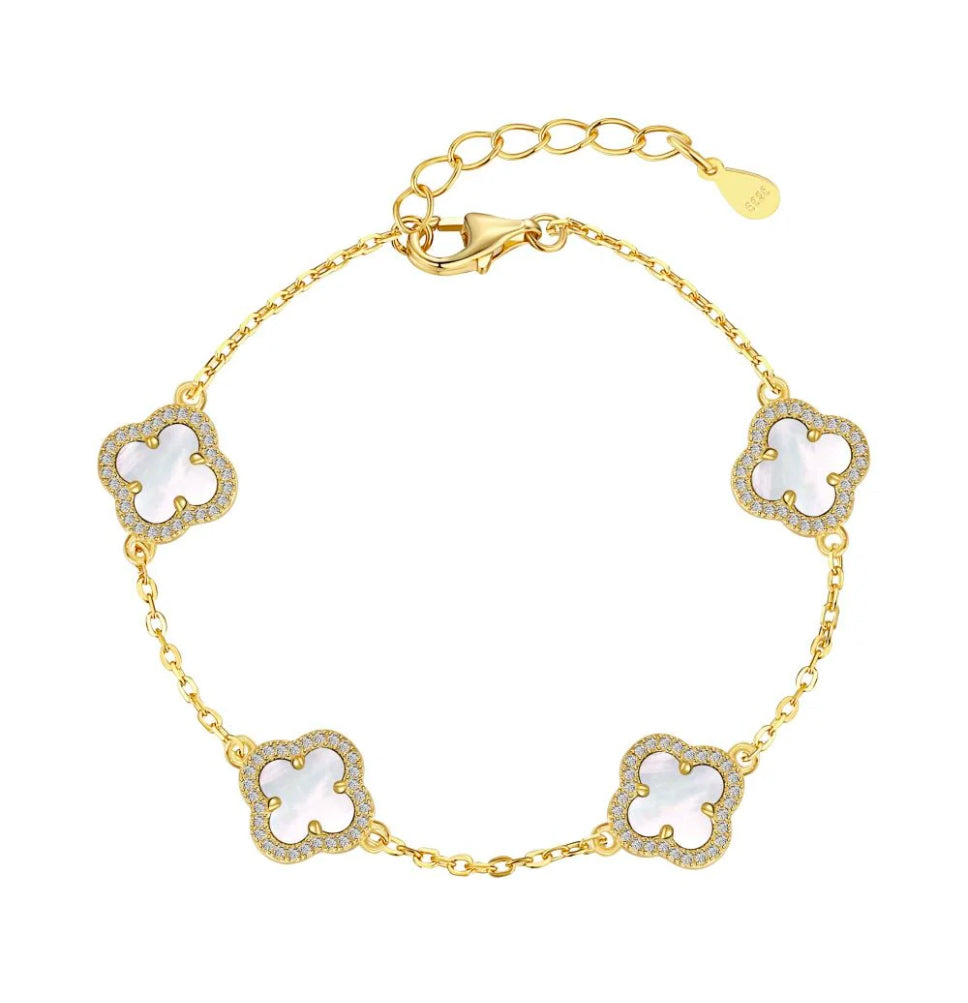 Stone Filled 18k Gold Plated Silver Clover Bracelet Adascious Empire