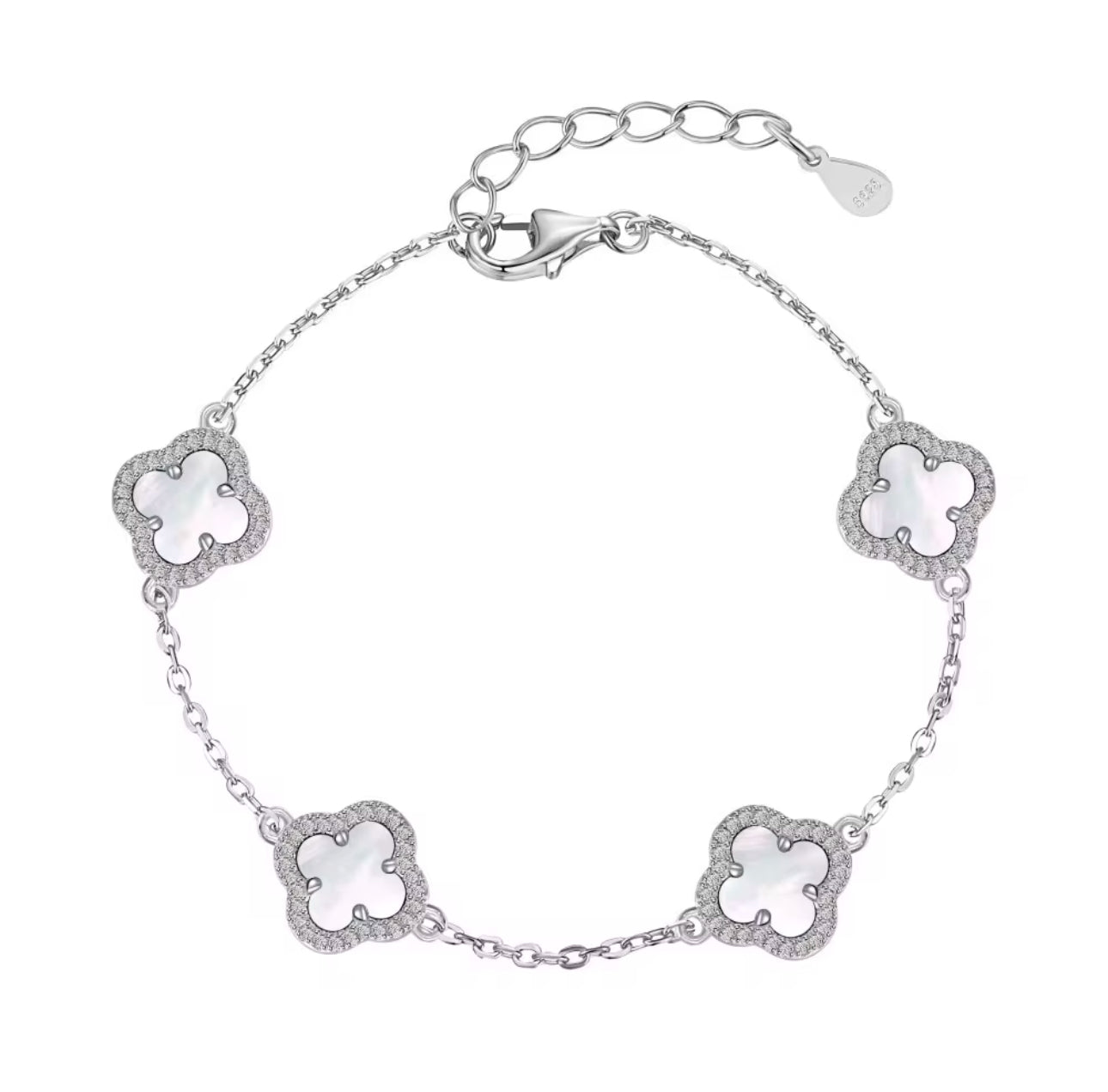 Stone Filled 18k Silver Plated Clover Bracelet Adascious Empire