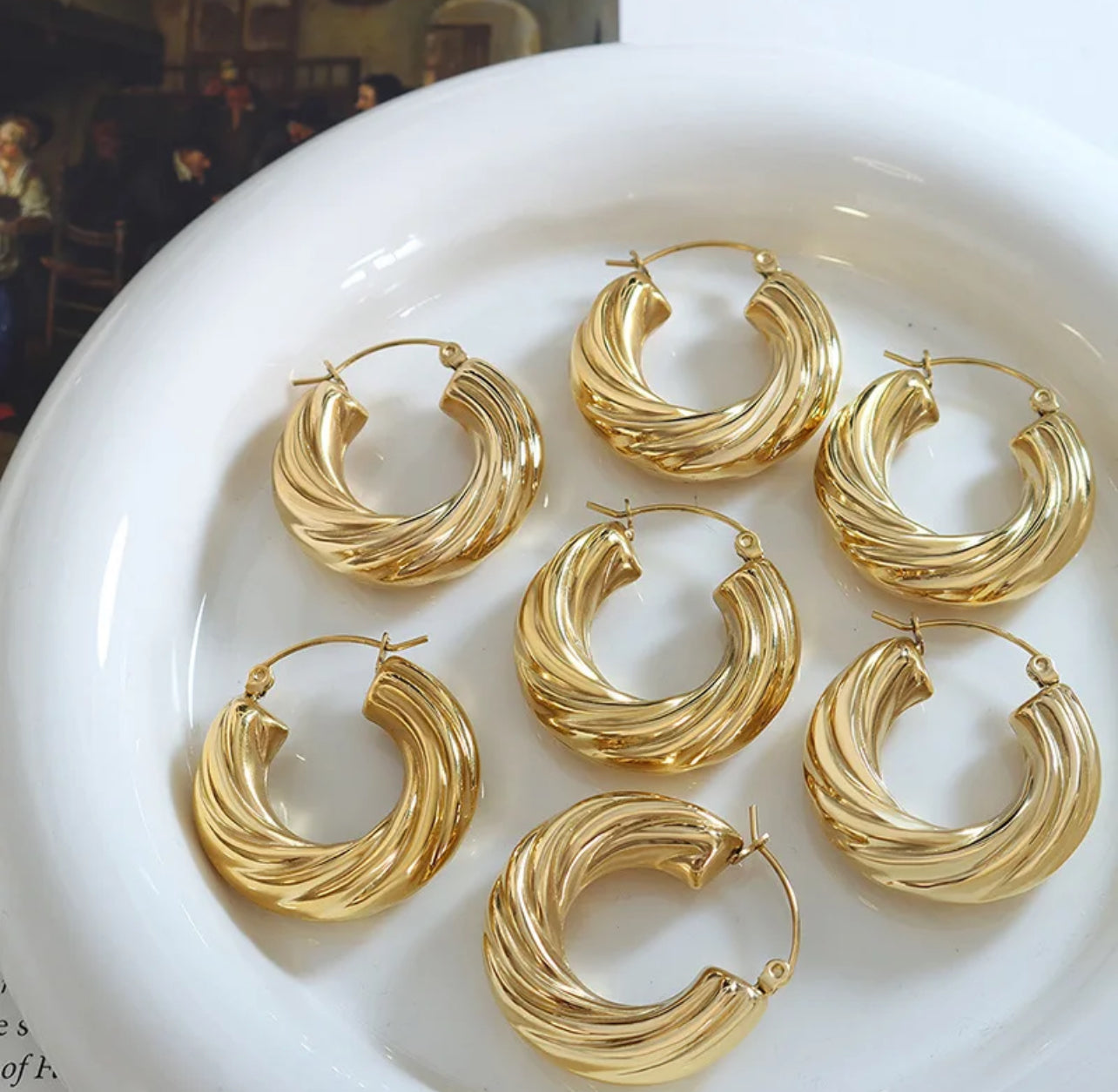 Stainless Steel Gold Rope Twisting Big Hoops Earring