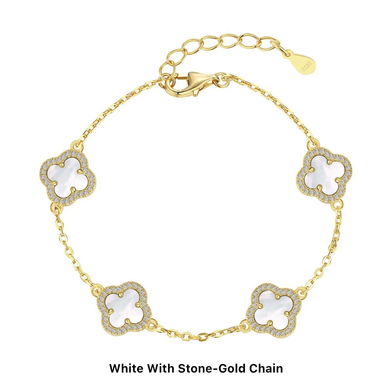 Stone Filled 18k Gold Plated Clover Bracelet