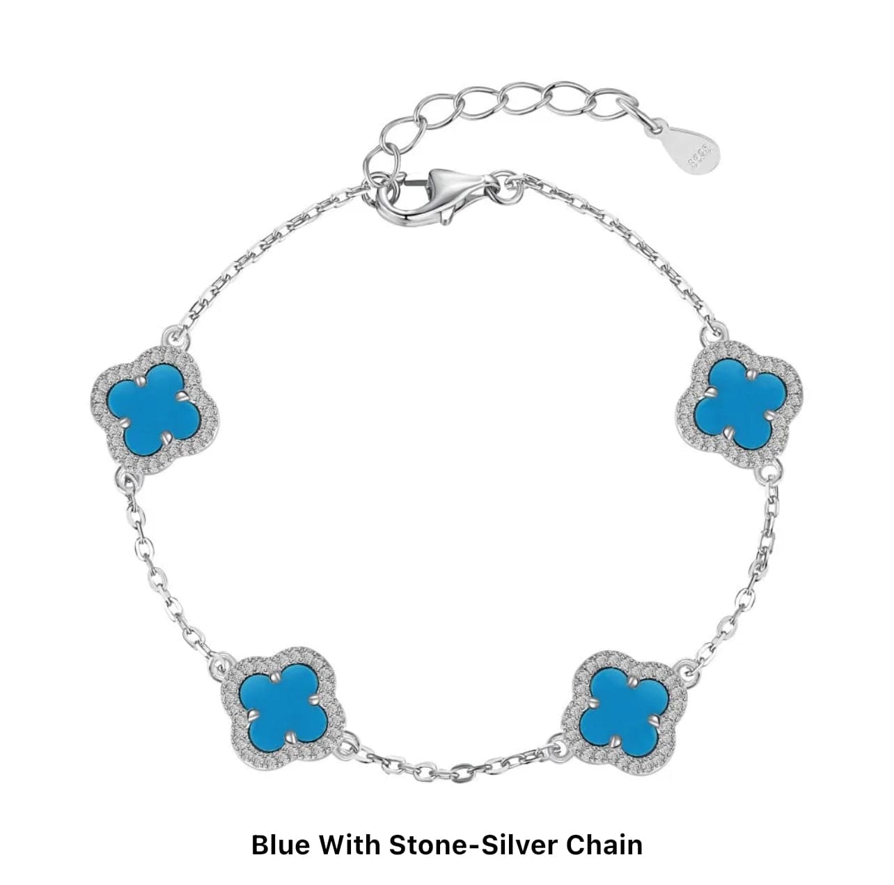 Blue Stone Filled 18k Silver Plated Clover Bracelet Adascious Empire