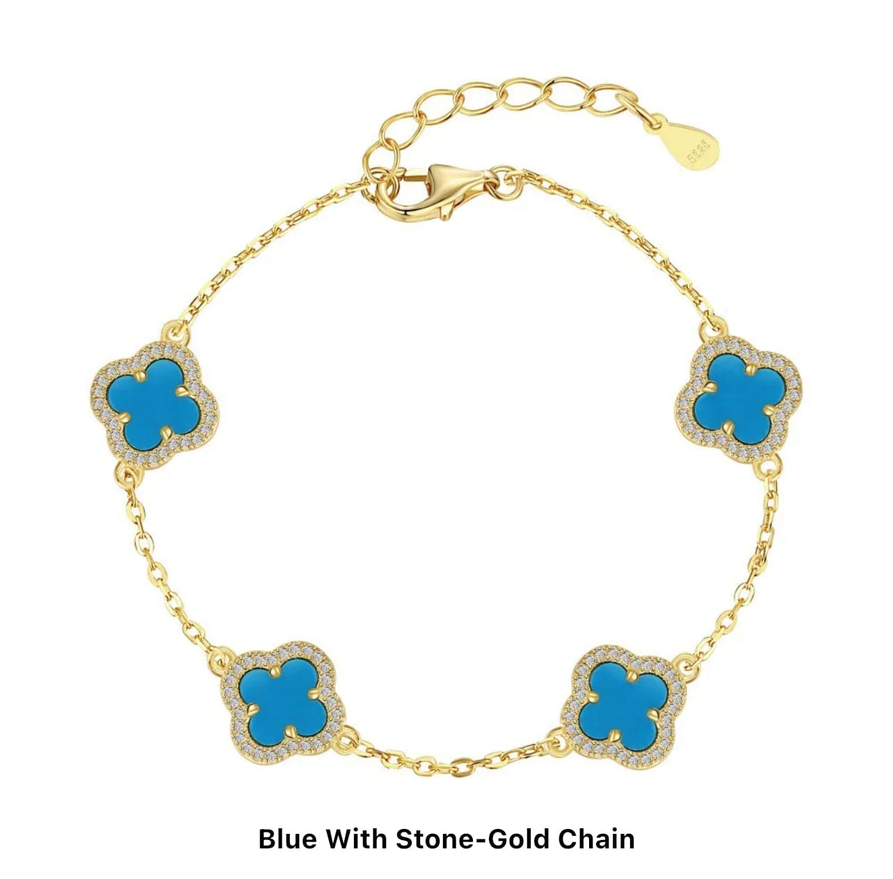 Blue Stone Filled 18k Silver Plated Clover Bracelet Adascious Empire