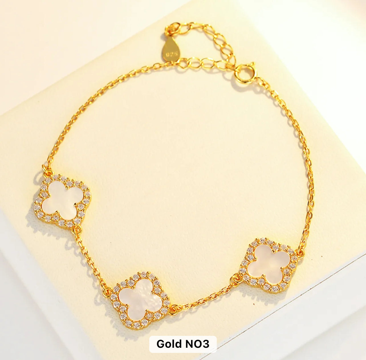 Luxury Stone Filled 18k Gold Plated Clover Bracelet