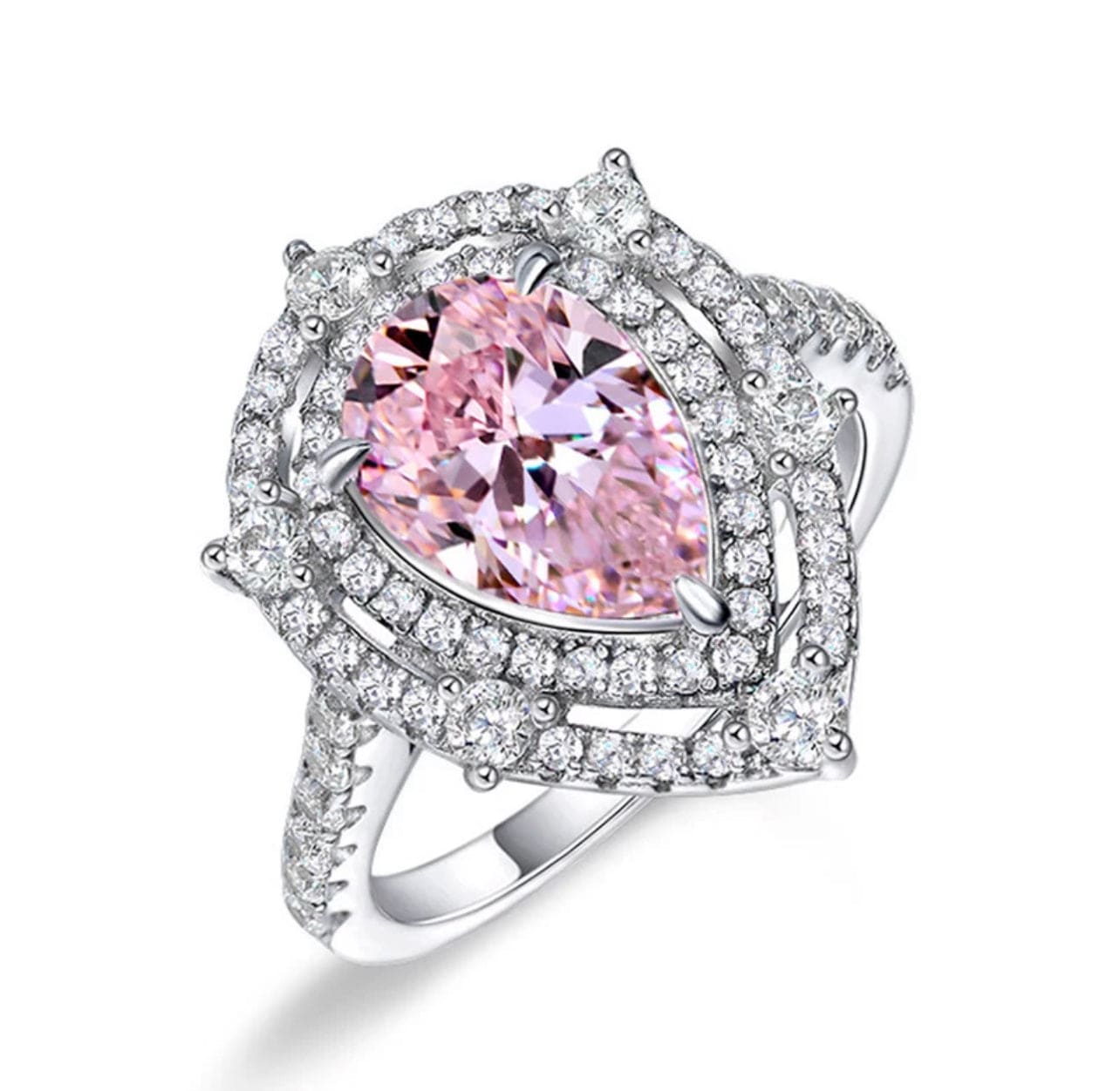 Hainon Pink Silver S925 Sterling Silver Zircon Engagement Rings