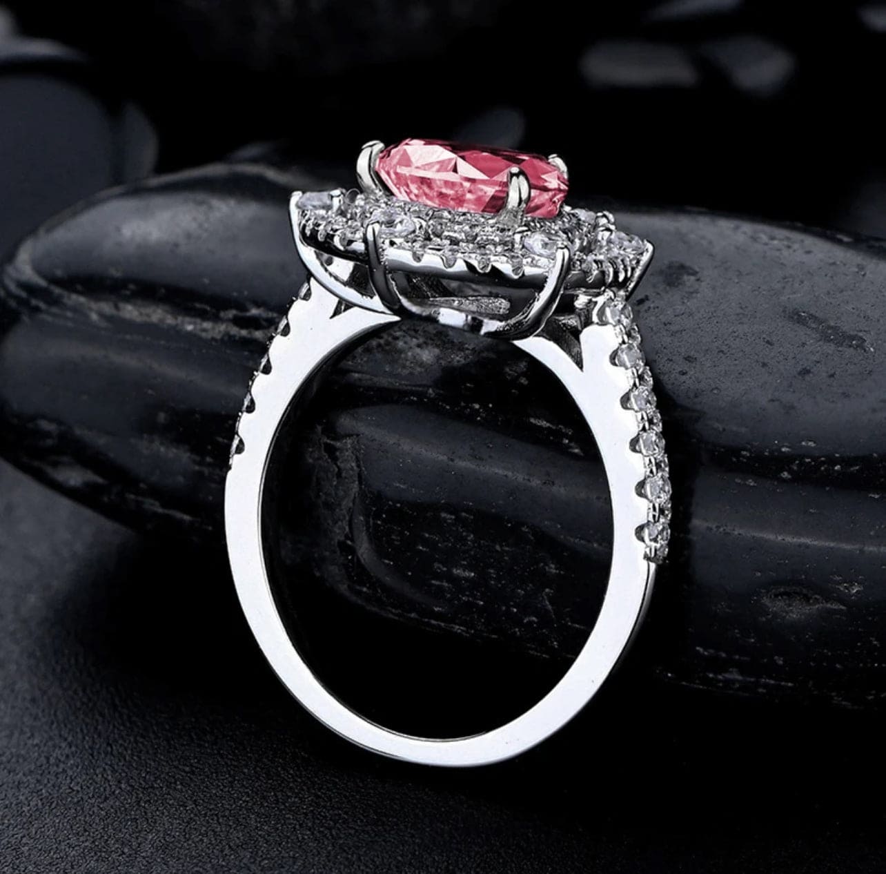 Hainon Pink Silver S925 Sterling Silver Zircon Engagement Rings