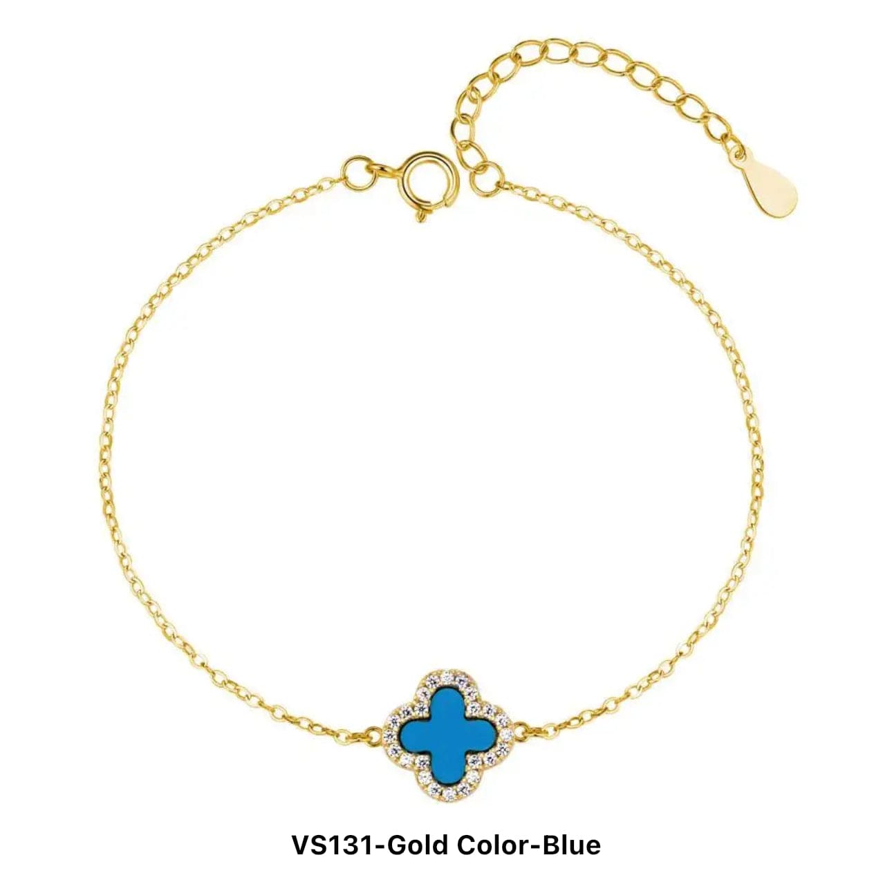 Blue/Green Stone Filled 18k Gold Plated Clover Bracelet