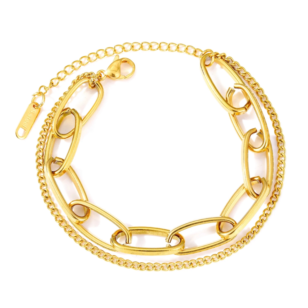 Double chain Gold Cuban 316L Plated Stainless Steel Bracelet Adascious Empire