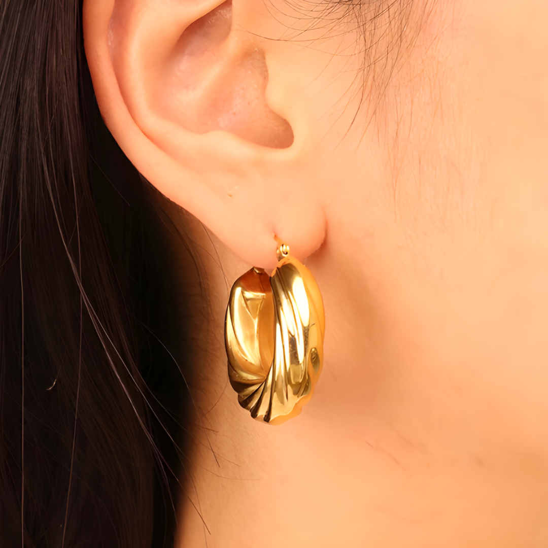 April 316L stainless steel PVD plated gold rope twisting big hoops earring