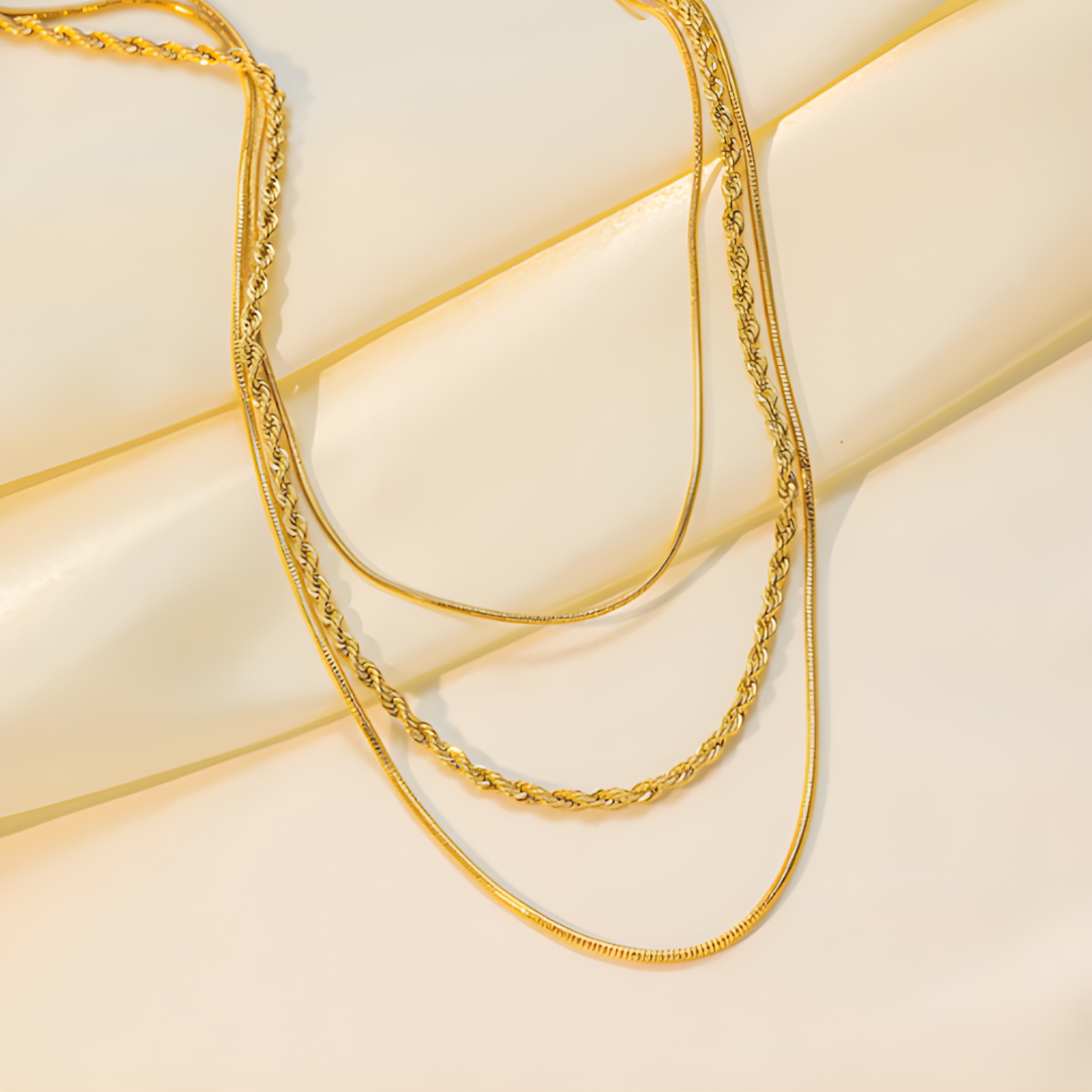 Sage 18k Gold Plated triple Necklace Adascious Empire