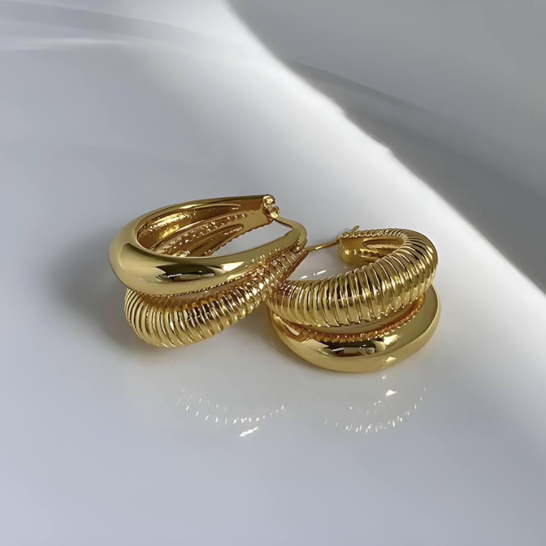 Pricia Gold Huggie Hoop Earring Double Stripe Panel