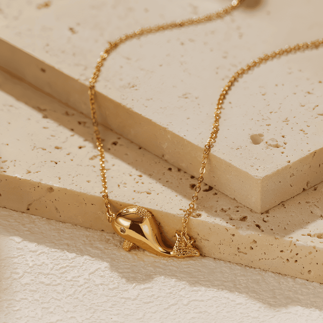 Blossom Dolphin 18k Gold Plated Necklace Adascious Empire