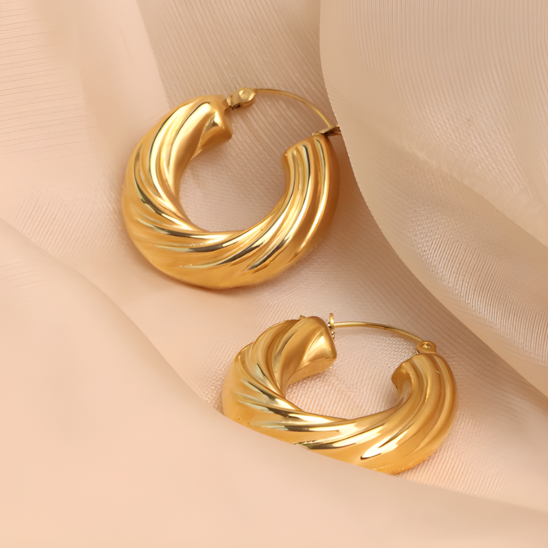 April 316L stainless steel PVD plated gold rope twisting big hoops earring Adascious Empire