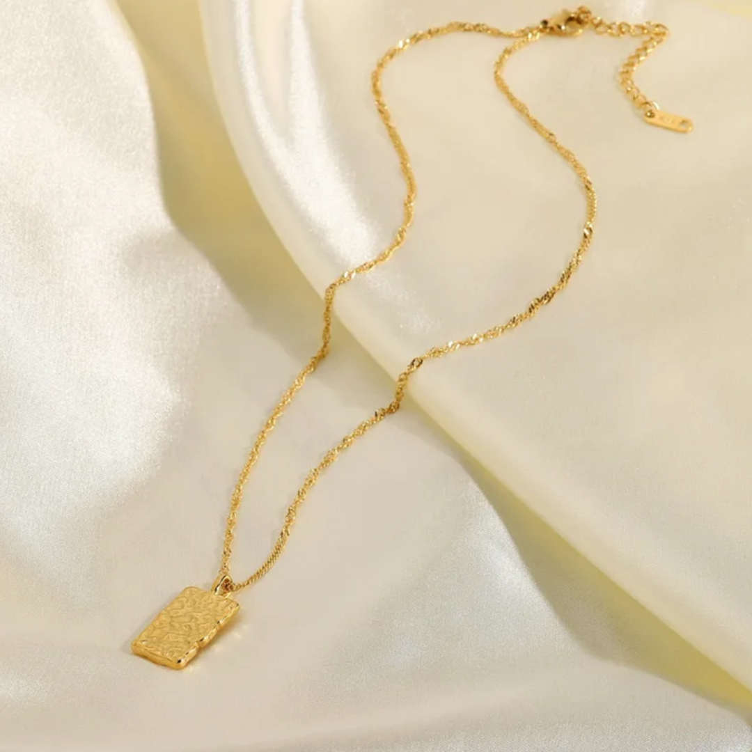 Square Pendant 18k Gold Plated Bump Necklace Adascious Empire