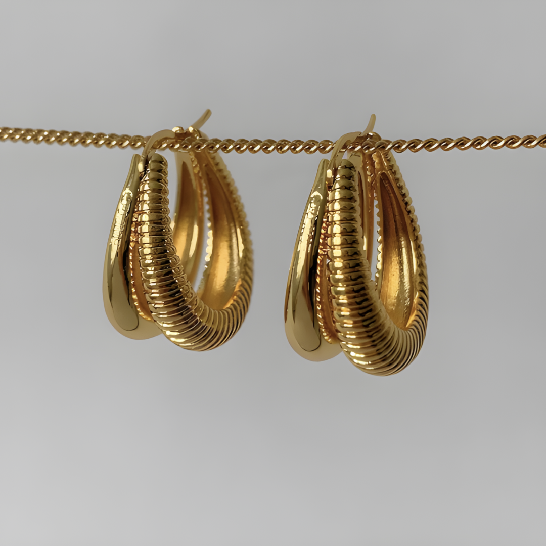 Pricia Gold Huggie Hoop Earring Double Stripe Panel Adascious Empire