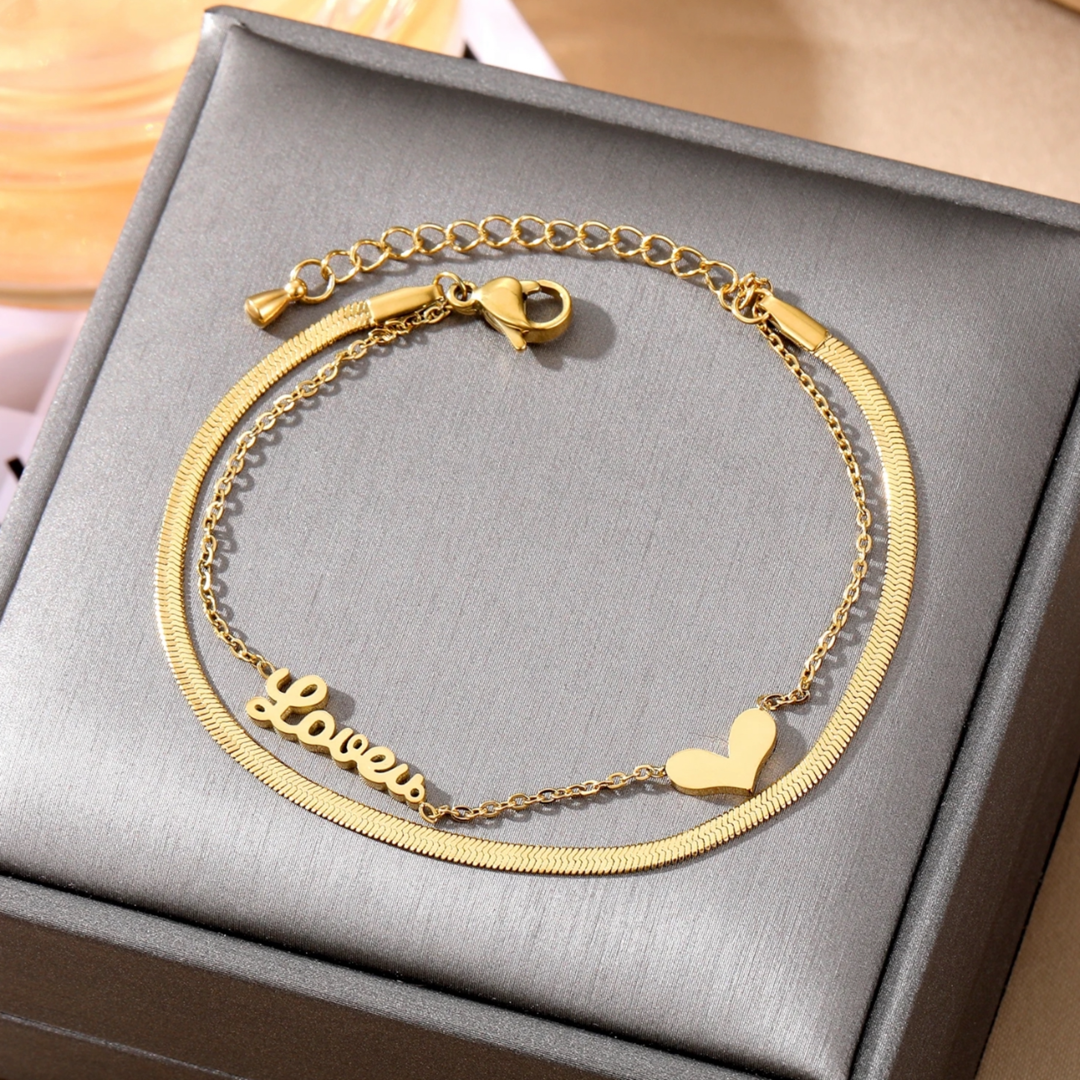 Heart shape Gold Cuban 316L Plated Stainless Steel Bracelet Adascious Empire