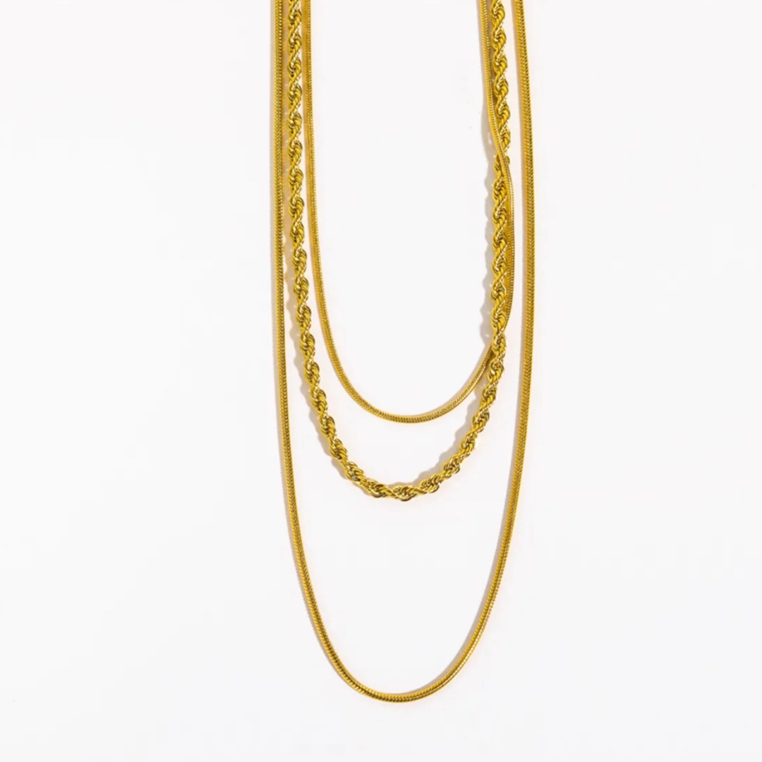 Sage 18k Gold Plated triple Necklace Adascious Empire
