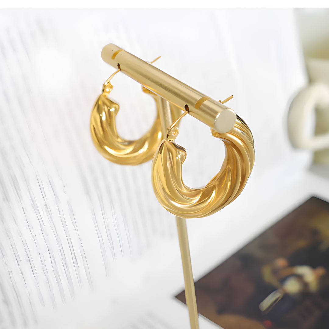 April 316L stainless steel PVD plated gold rope twisting big hoops earring Adascious Empire