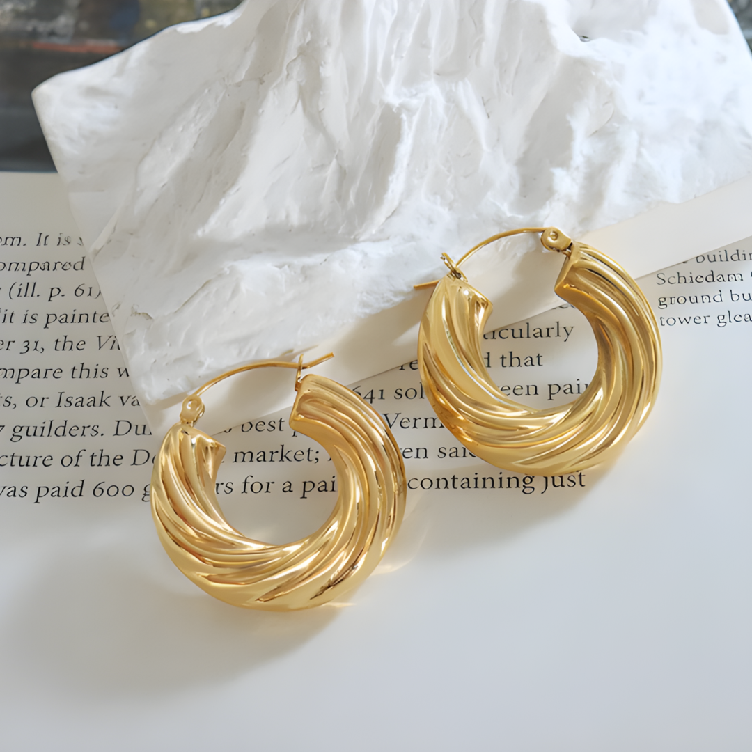 April 316L stainless steel PVD plated gold rope twisting big hoops earring Adascious Empire