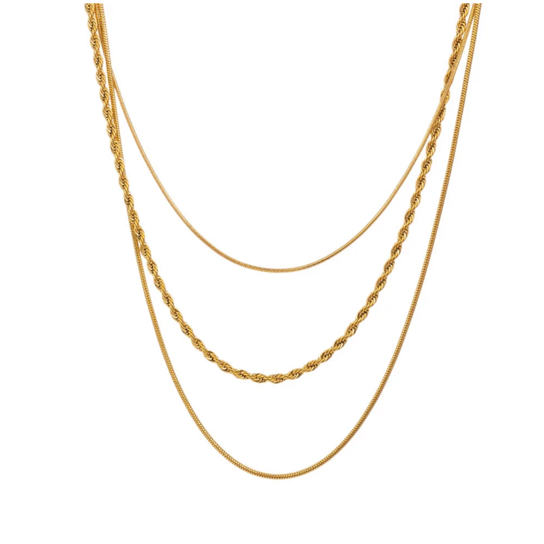 Sage 18k Gold Plated triple Necklace Adascious Empire