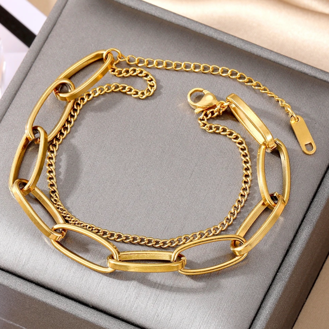 Double chain Gold Cuban 316L Plated Stainless Steel Bracelet Adascious Empire