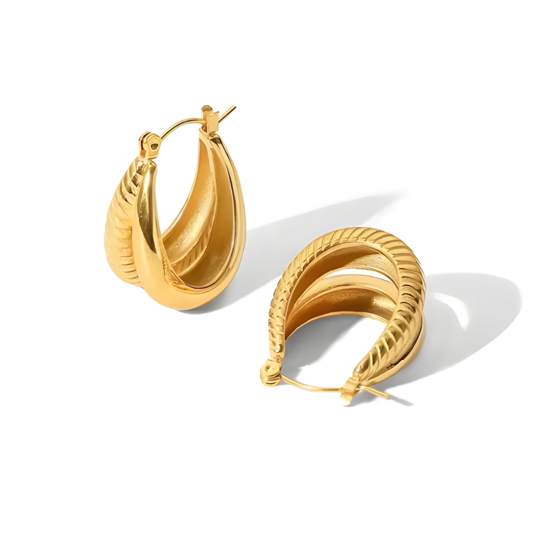 Pricia Gold Huggie Hoop Earring Double Stripe Panel Adascious Empire