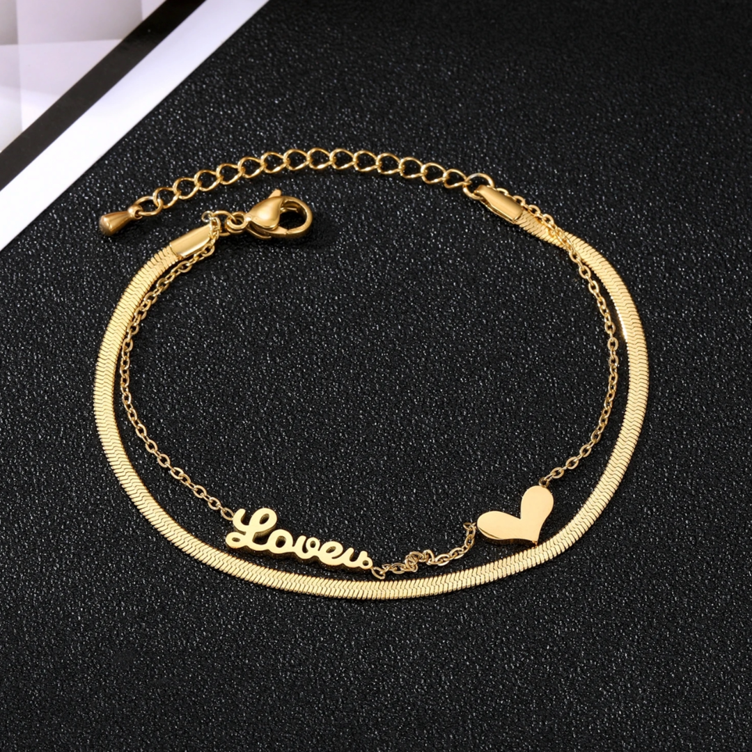 Heart shape Gold Cuban 316L Plated Stainless Steel Bracelet Adascious Empire