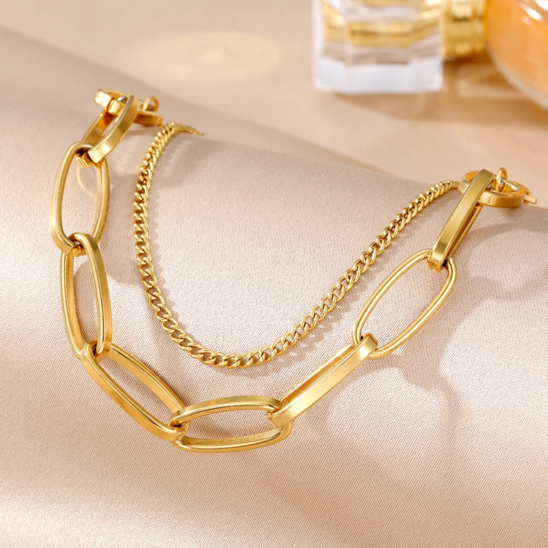 Double chain Gold Cuban 316L Plated Stainless Steel Bracelet Adascious Empire