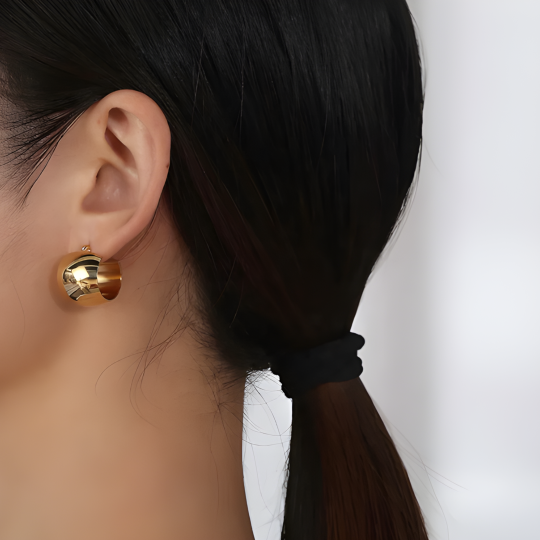 Ura 18K Gold Plated Huggie Chunky Statement Earrings