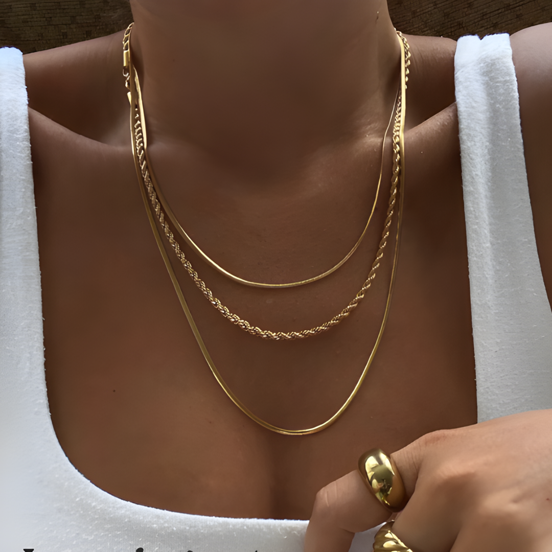 Sage 18k Gold Plated triple Necklace Adascious Empire