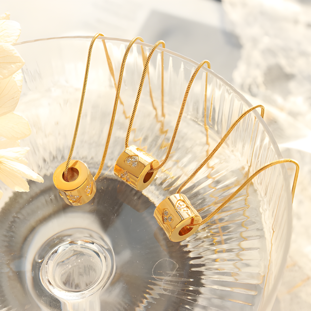 Cylinder Pendant 316L Zircon 18K Gold Plated Necklace Adascious Empire