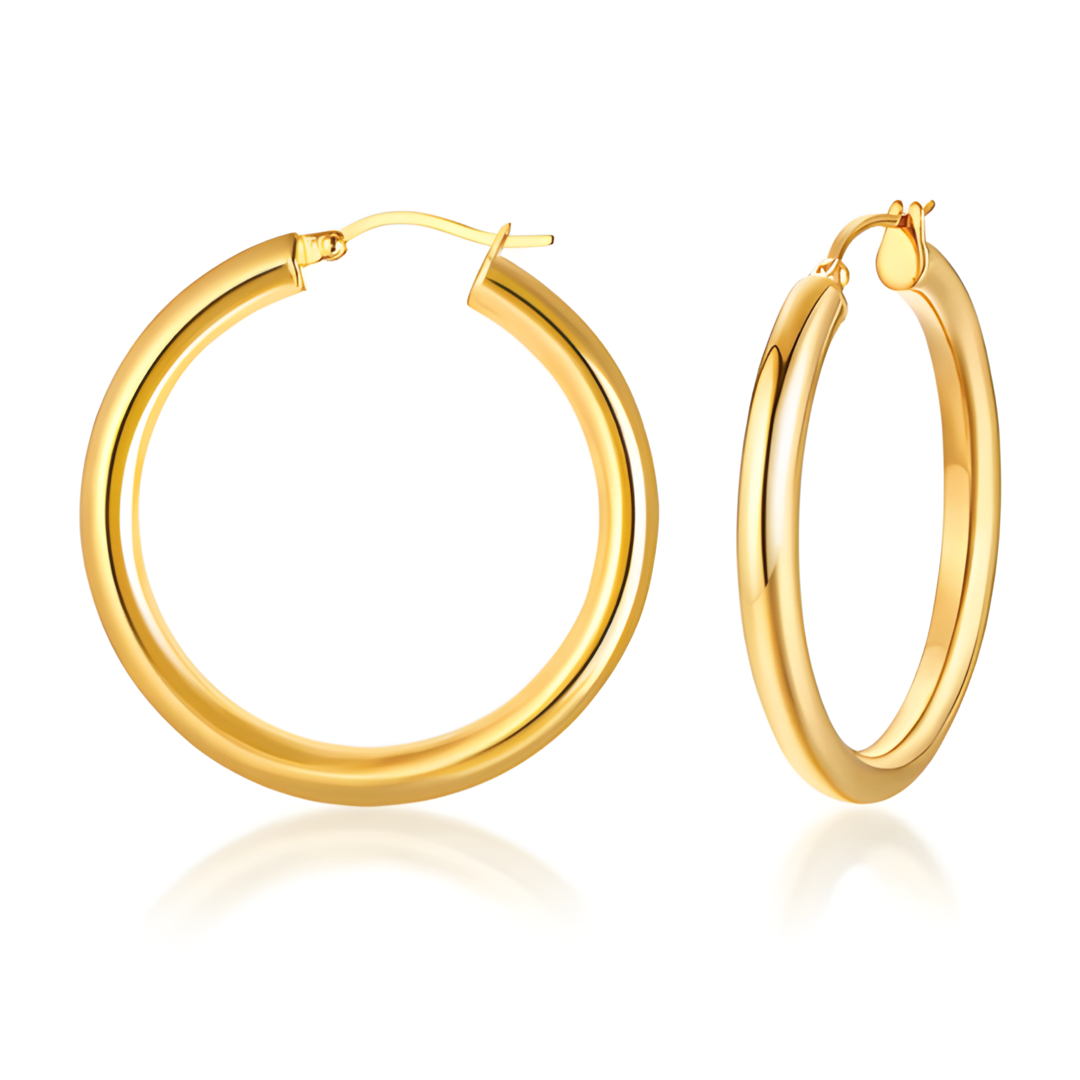 Lissa chunky round tube 18k gold plated stainless steel large hoop earrings