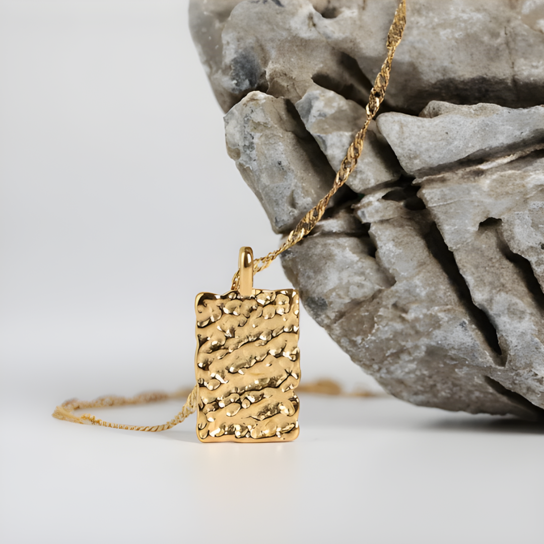 Square Pendant 18k Gold Plated Bump Necklace Adascious Empire