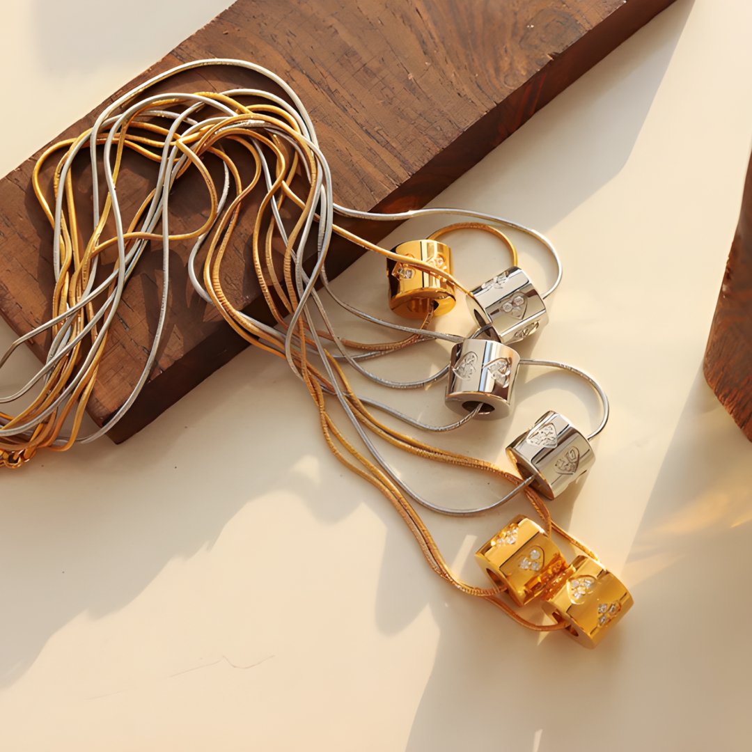 Cylinder Pendant 316L Zircon 18K Gold Plated Necklace Adascious Empire