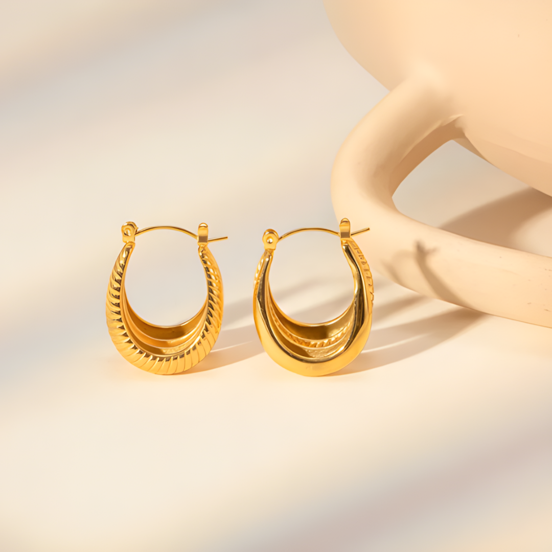 Pricia Gold Huggie Hoop Earring Double Stripe Panel