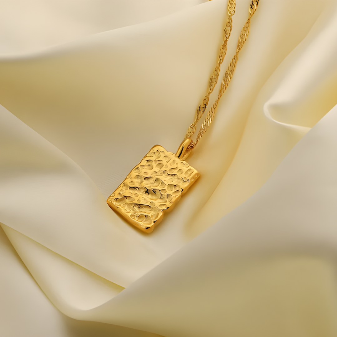Square Pendant 18k Gold Plated Bump Necklace