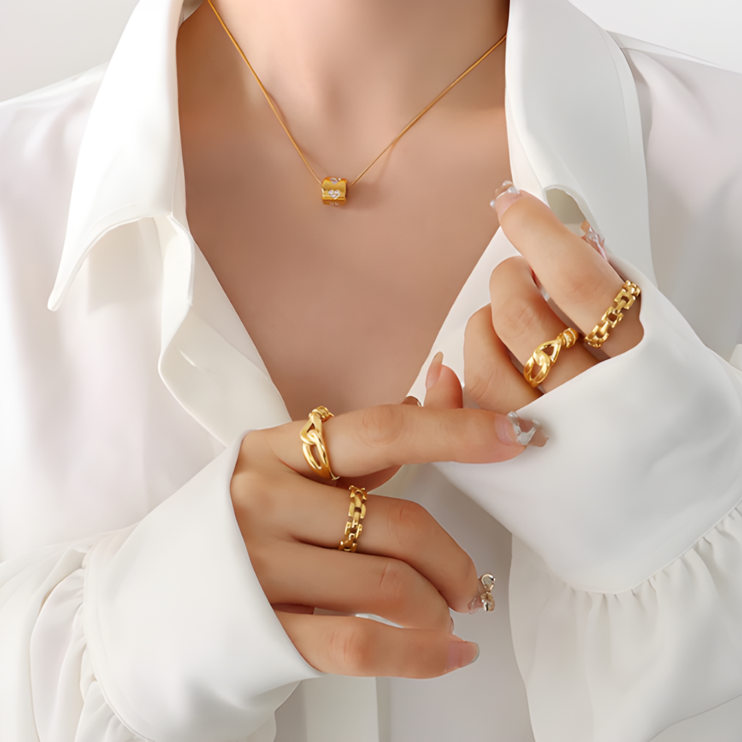 Cylinder Pendant 316L Zircon 18K Gold Plated Necklace Adascious Empire