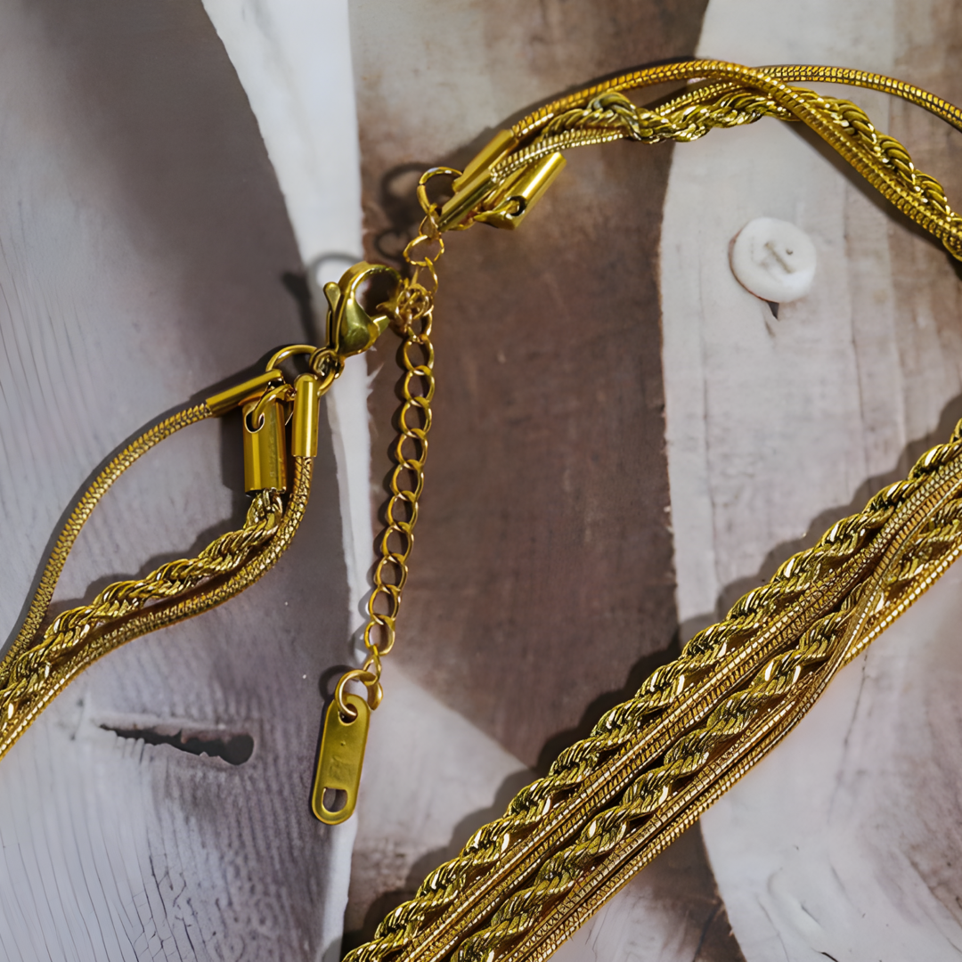 Sage 18k Gold Plated triple Necklace Adascious Empire
