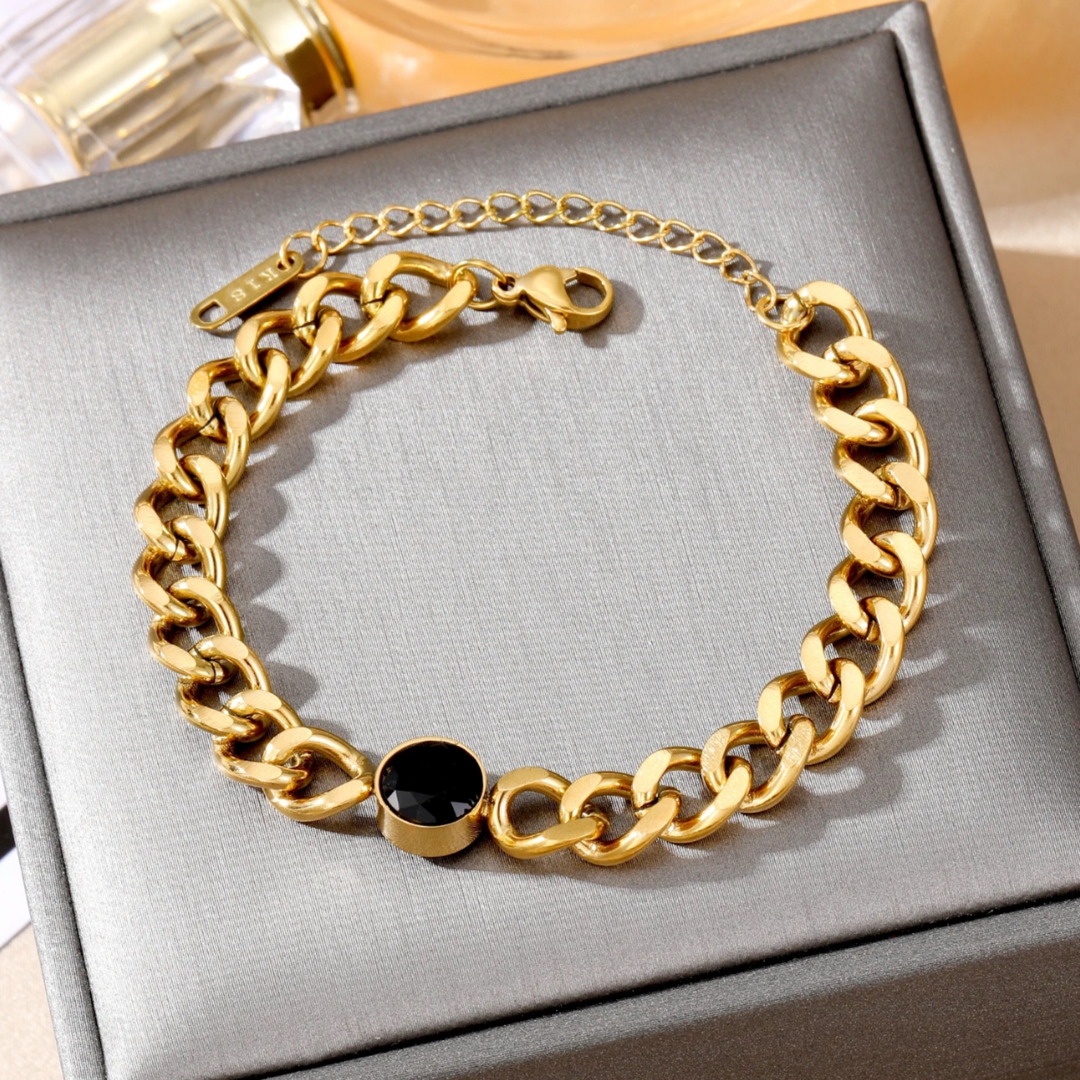 Black Dot Gold Cuban 316L Plated Stainless Steel Bracelet Adascious Empire