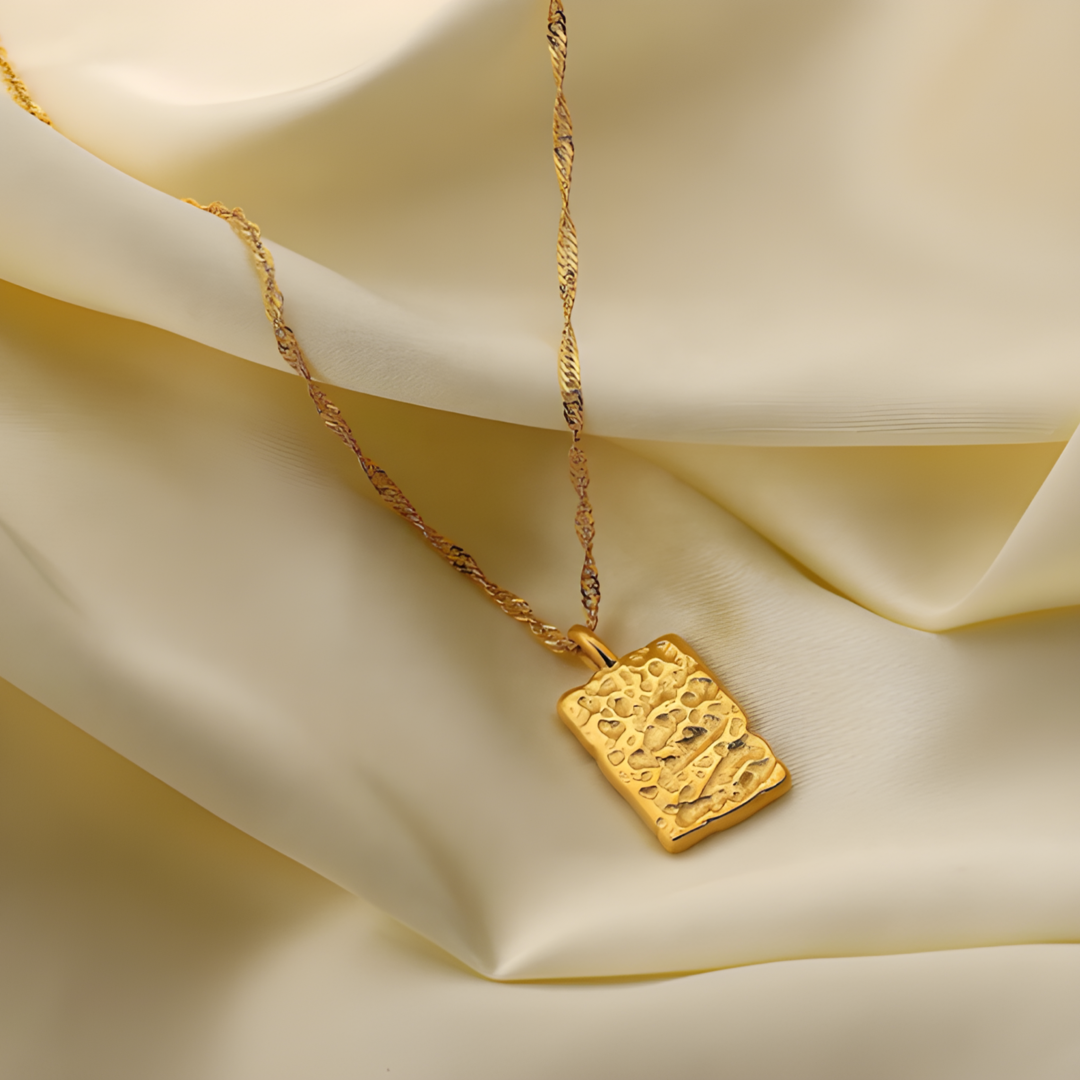 Square Pendant 18k Gold Plated Bump Necklace Adascious Empire