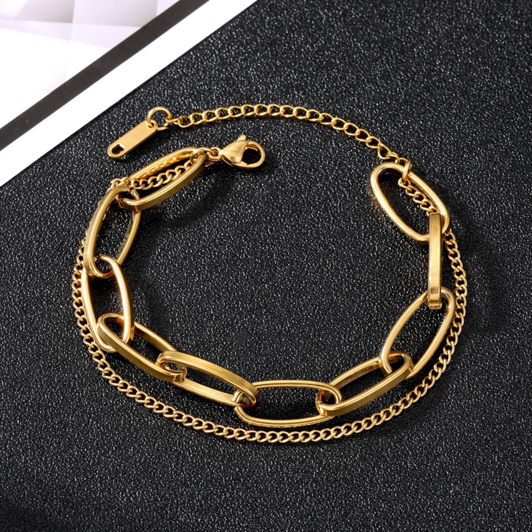 Double chain Gold Cuban 316L Plated Stainless Steel Bracelet Adascious Empire
