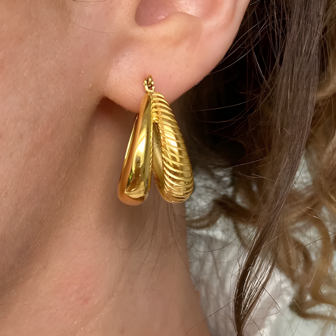 Pricia Gold Huggie Hoop Earring Double Stripe Panel Adascious Empire