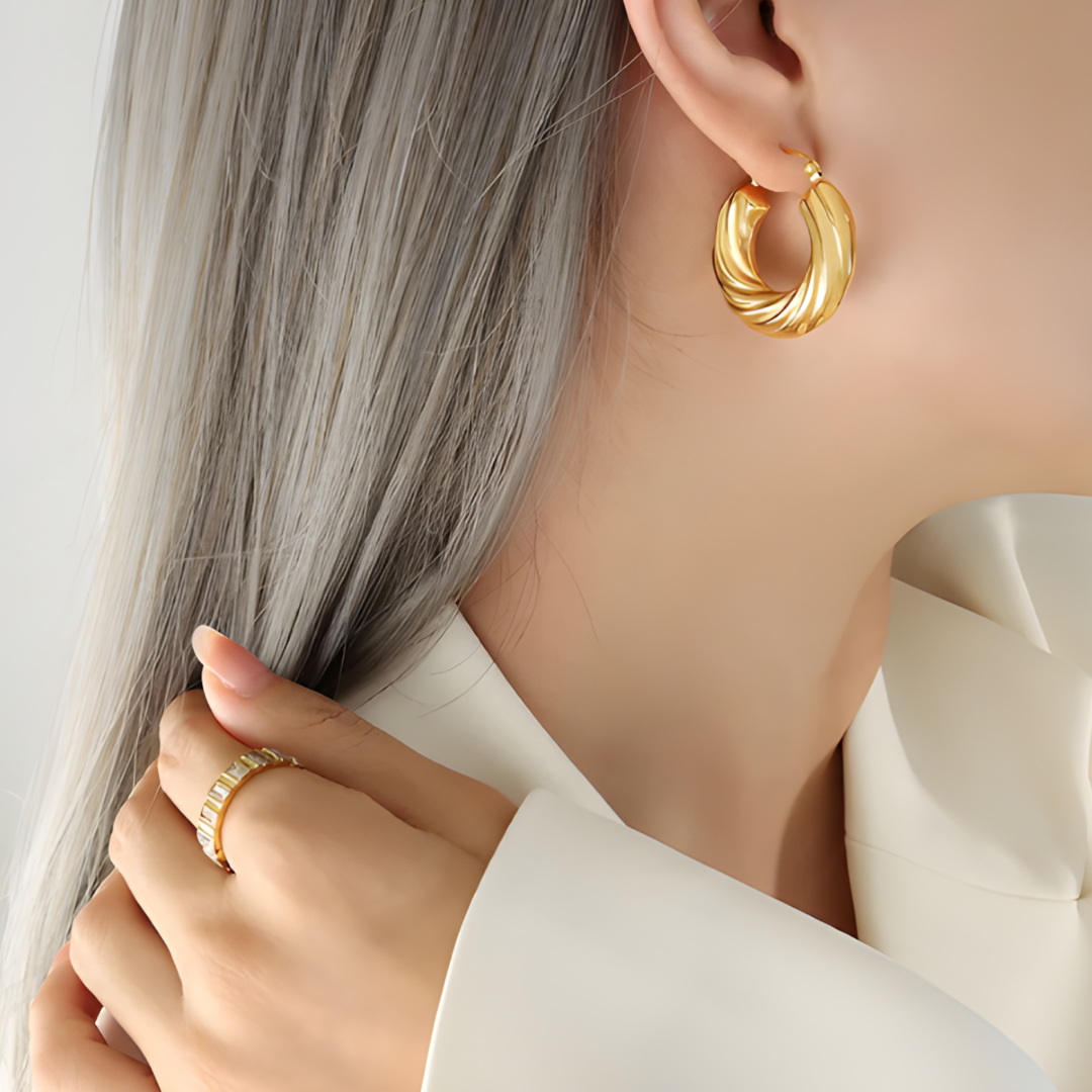 April 316L stainless steel PVD plated gold rope twisting big hoops earring Adascious Empire