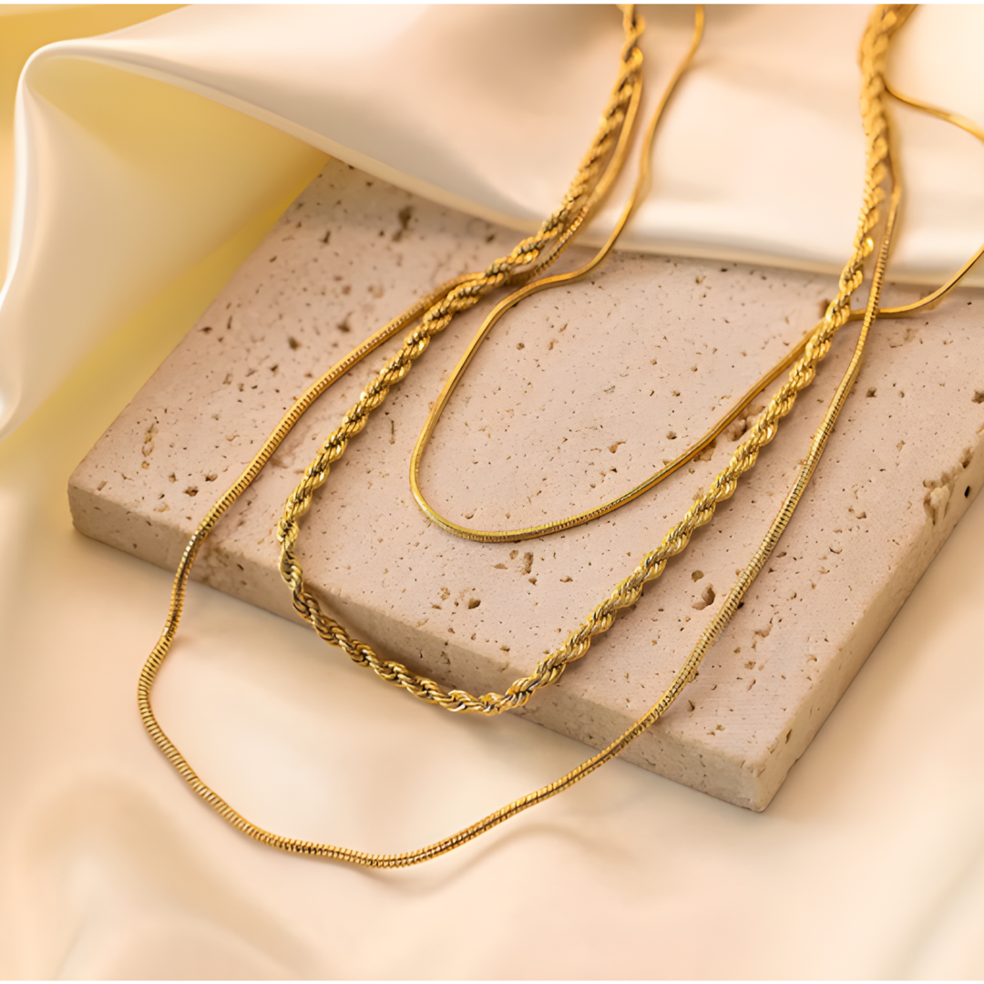 Sage 18k Gold Plated triple Necklace Adascious Empire