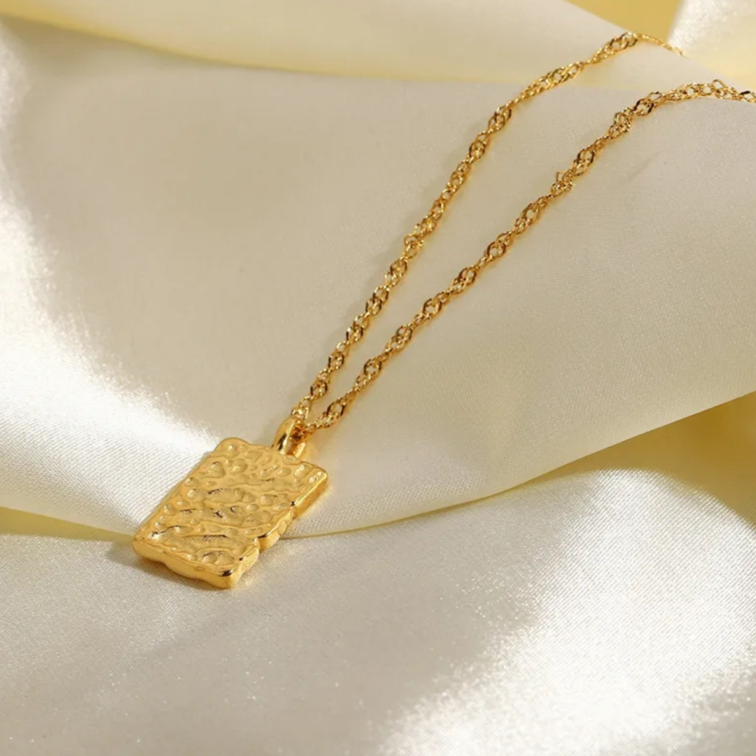 Square Pendant 18k Gold Plated Bump Necklace Adascious Empire