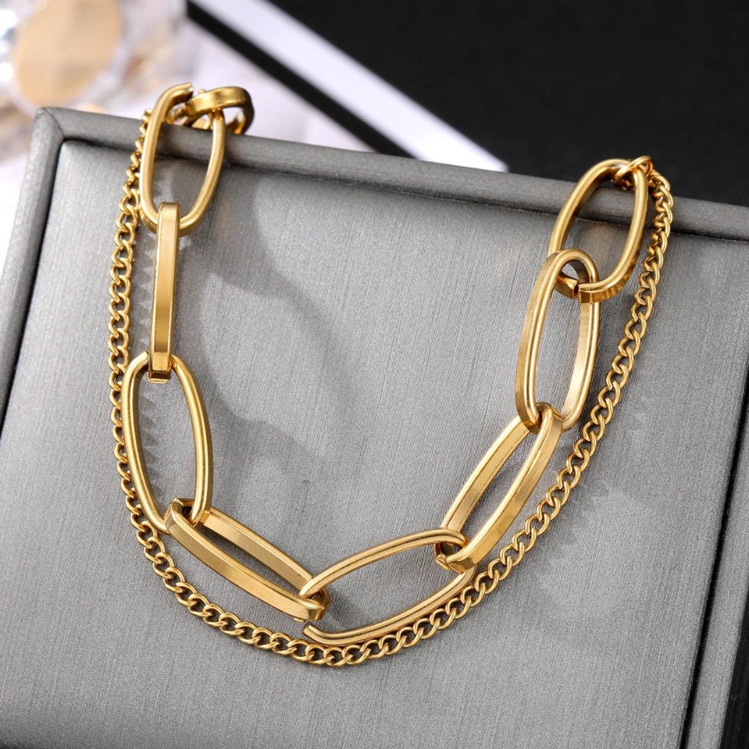 Double chain Gold Cuban 316L Plated Stainless Steel Bracelet Adascious Empire